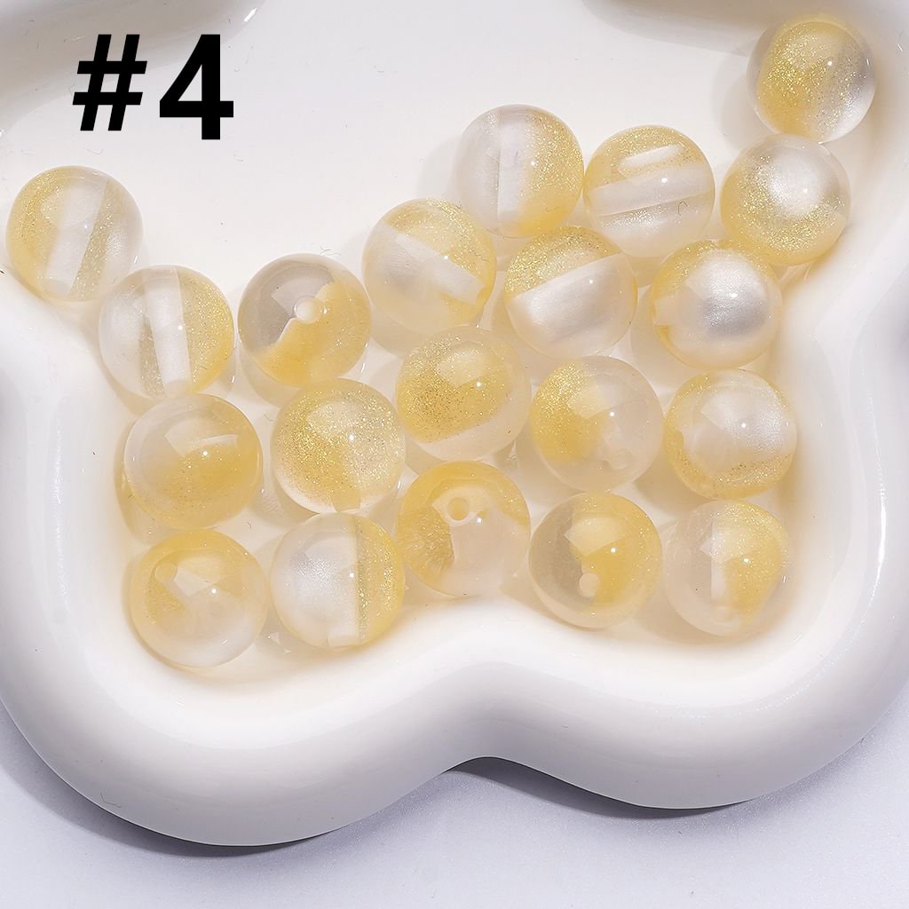 Bling Bling Double Color Cat Eye Style Shiny Gold Glitter Round Acrylic Beads, 16MM