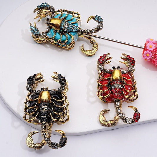 Exquisite Fancy Gold Alloy Scorpion with Shiny Rhinestones Clear Oval Pearls Clay Beads, Around 51*26*18MM