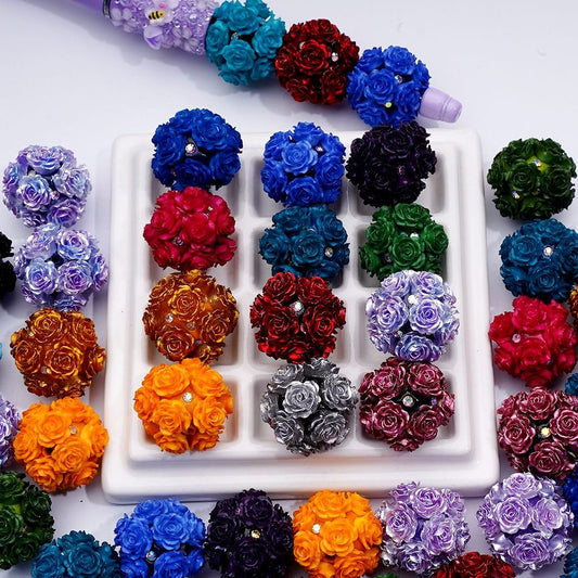 Dark Color Series Soft Flower AB Rhinestones Round Clay Beads, 23MM, Random Mix