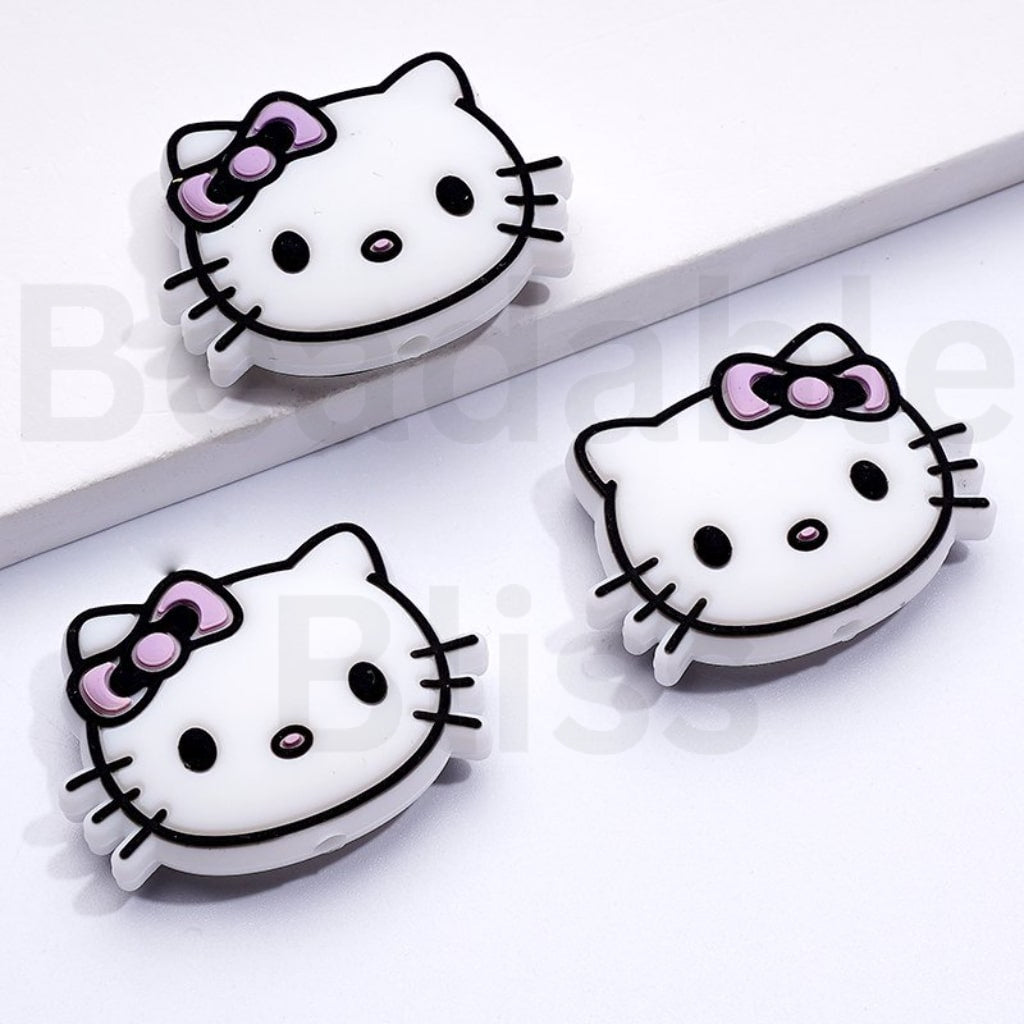 かわいいサンリHK子猫の頭とリボン、シリコン製フォーカルビーズ