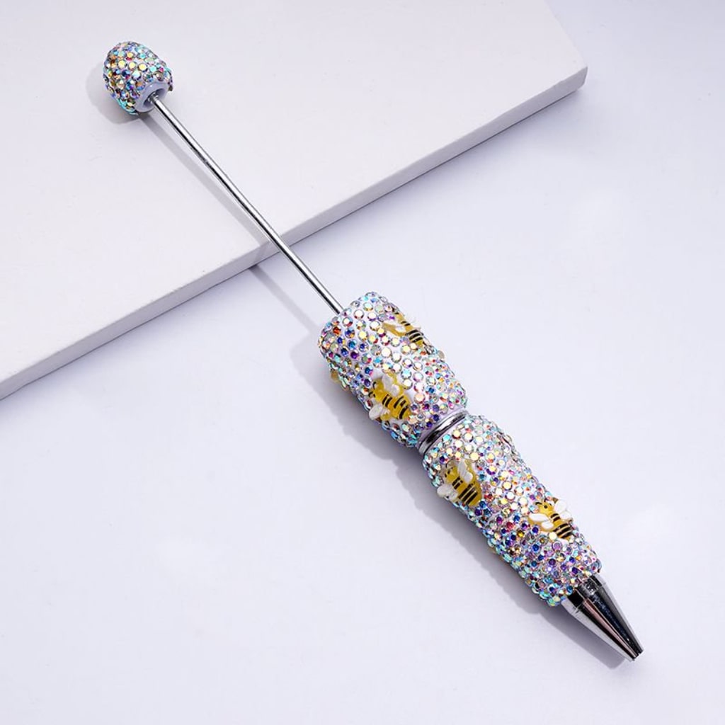 Beadable Clay Pens with Little Cute Yellow Bee AB Rhinestones Covered the Entire Pen