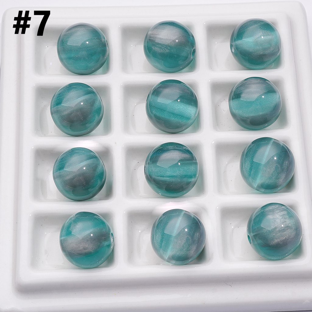 Multi-Color Laser Effect Cat Eye Style Round Acrylic Beads, 16MM