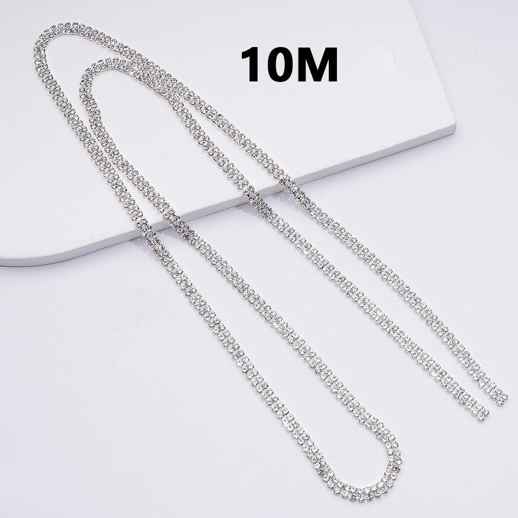 Double Rows Silver Alloy Metal Clear Rhinestones Chains Jewelry Accessories, 10MM