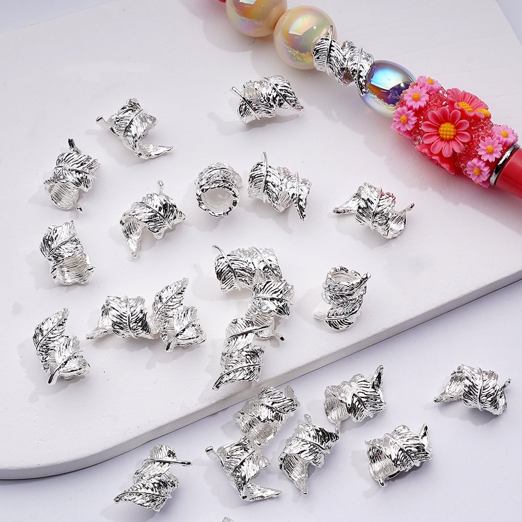 Silver Alloy Banana Leaf Beads with Large Hole Jewelry Accessories, 10*16MM