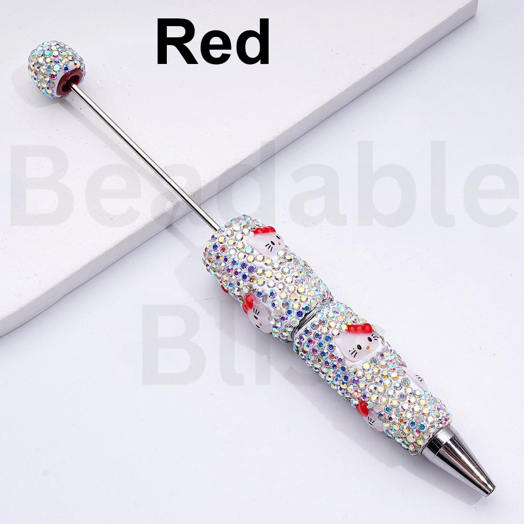 Beadable Clay Pens with Cute HK Kitten Head AB Rhinestones Covered the Entire Pen, Random Mix