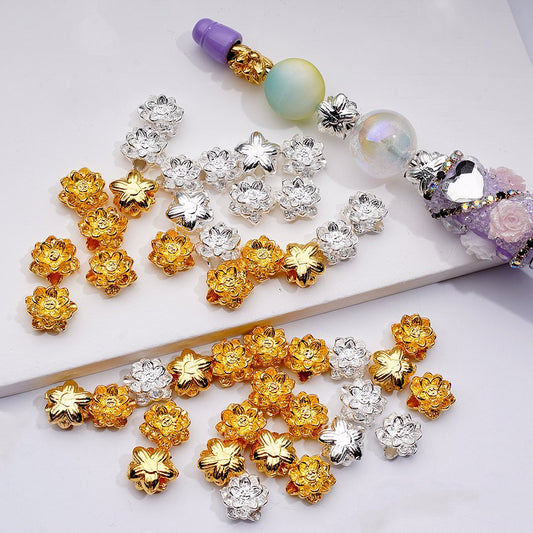 Fancy Gold Alloy Lotus Flowers Beads Jewelry Accessories, 10MM