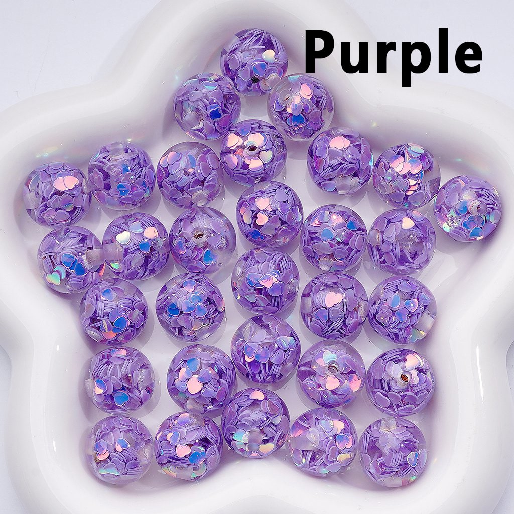 UV Coating Multi-Color Shiny Heart Flakes Inside Round Acrylic Beads, 16MM