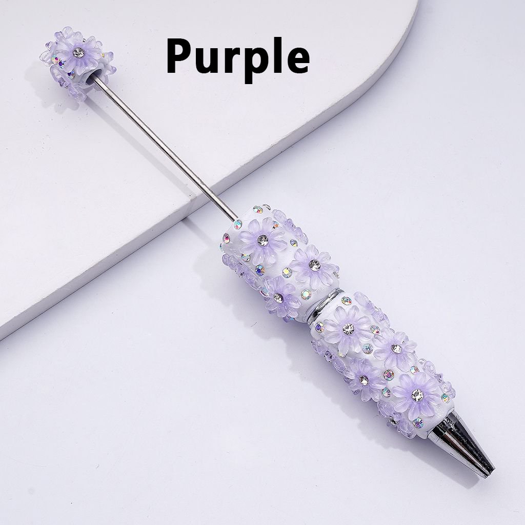 Multi-Color Beadable Clay Pens with AB Rhinestones Mini Cute Flowers Clear Rhinestones Inside