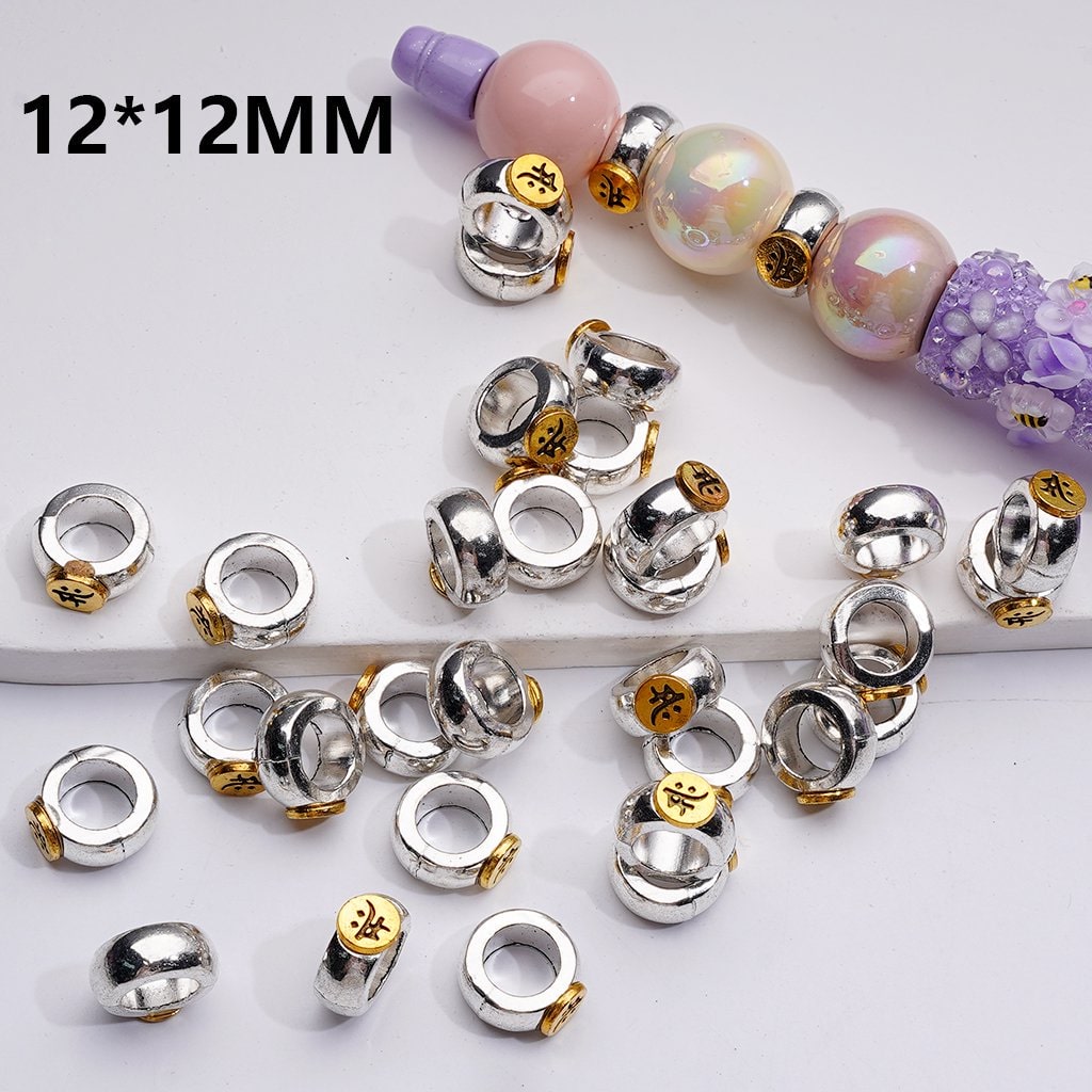 Silver Alloy Ring with Large Hole Spacer Beads Jewelry Accessories, 12MM