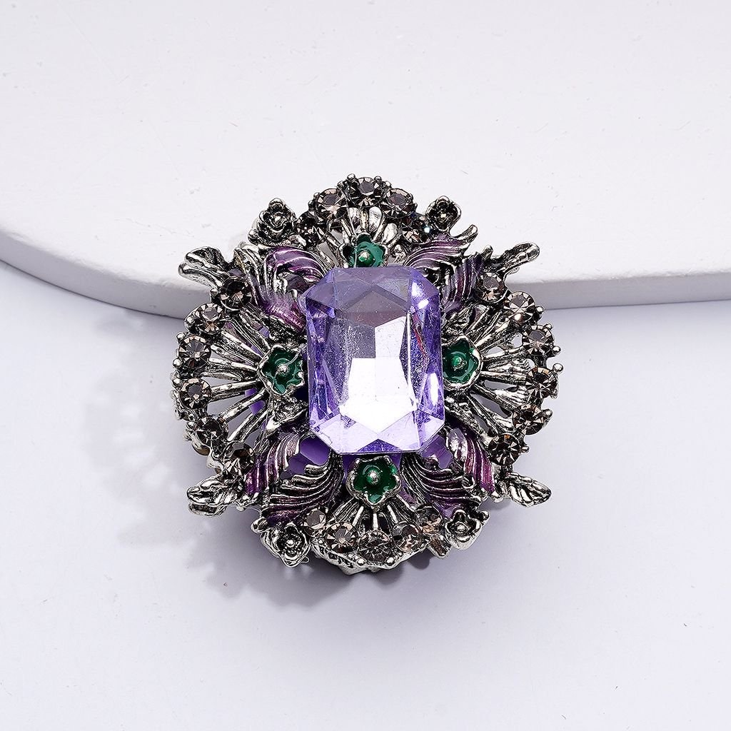 Bling Bling Fancy Silver Alloy Vintage Brooch with Large Rectangle Rhinestones Oval Pearls Clay Beads, Around 38*24MM