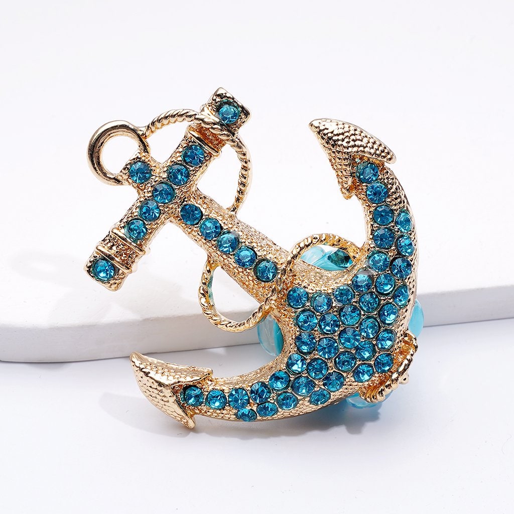 Exquisite Fancy Gold Alloy Corsair Pirate Ship Boat Anchor with Shiny Rhinestones White Pearls Cute Flowers Snowflakes Hearts Clay Beads, Around 58*50*20MM