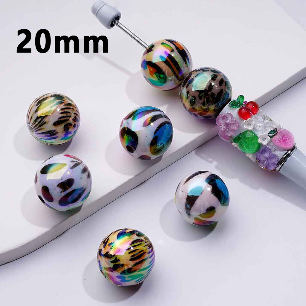 ヒョウ柄ジャガーチーター柄アクリルビーズ、ランダムミックス 16mm、20mm