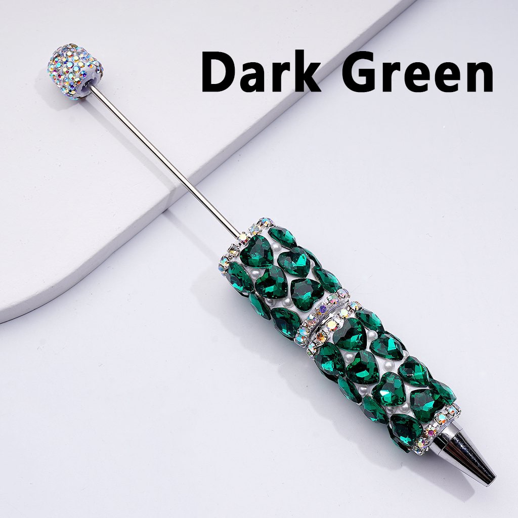 Beadable Clay Pen with Colorful Shiny Hearts White Pearls AB Rhinestones Chain