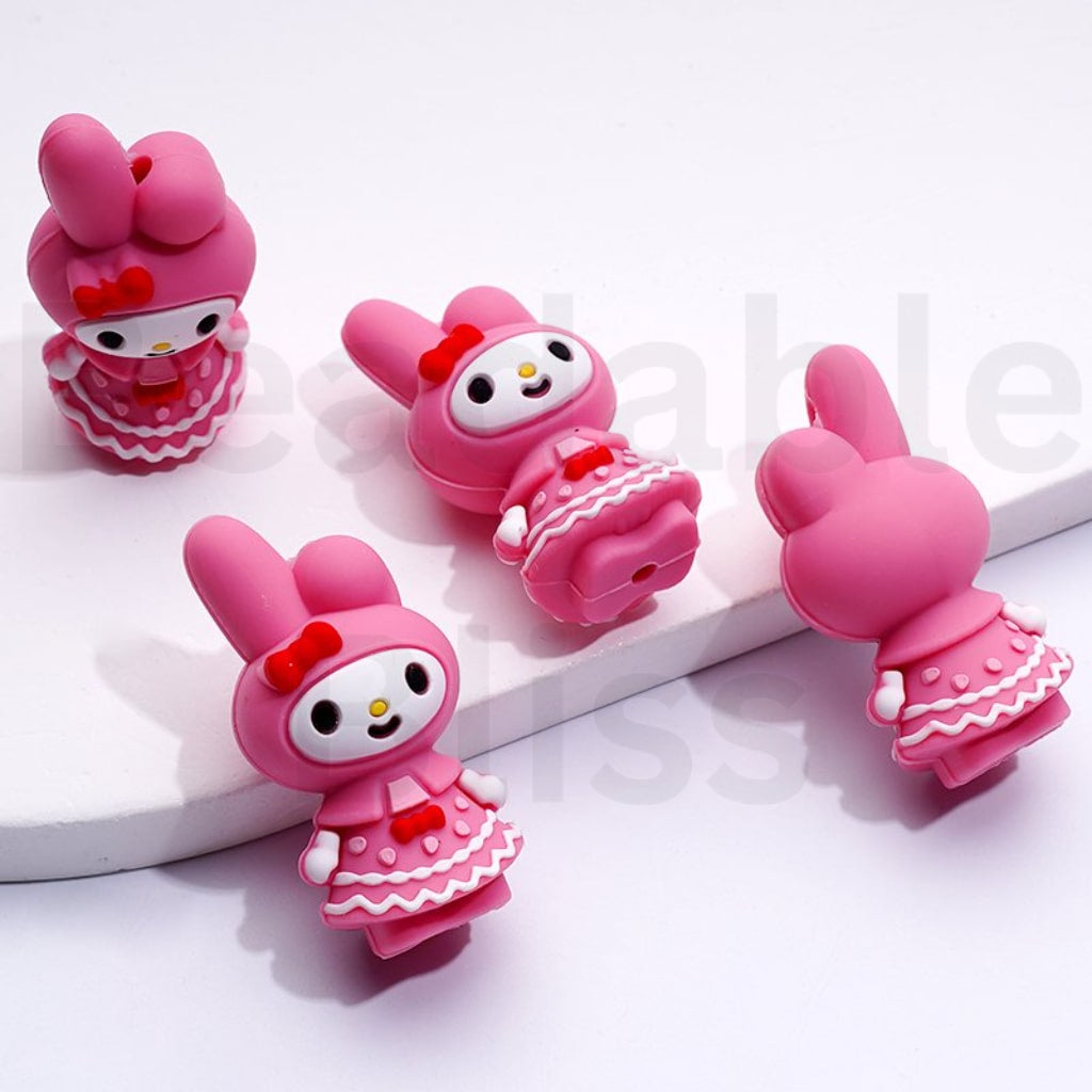 3D Cute Sanri Family Cartoon Characters Kurom Melod HK Kitten Cinnamorol Silicone Focal Beads