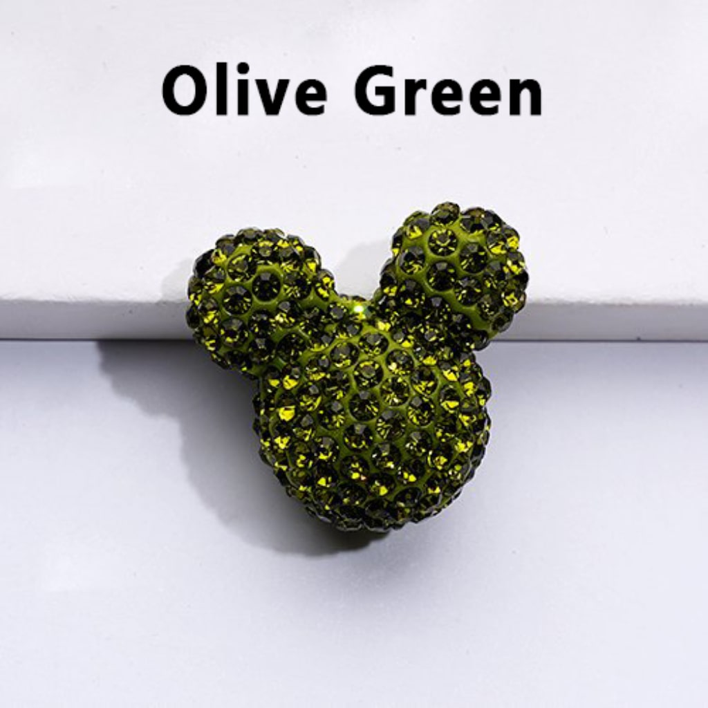 Vivid Cute Micke Minni Mouse Head Clay Beads with Shiny Rhinestones in Solid Color, 22*24*17MM