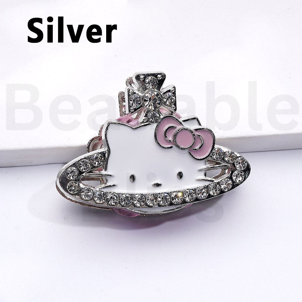 Exquisite Fancy Alloy HK Kitten Saturn Cross Earrings with Shiny Rhinestones Clay Beads, Around 42*30*12MM