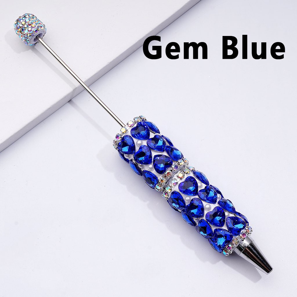 Beadable Clay Pen with Colorful Shiny Hearts White Pearls AB Rhinestones Chain
