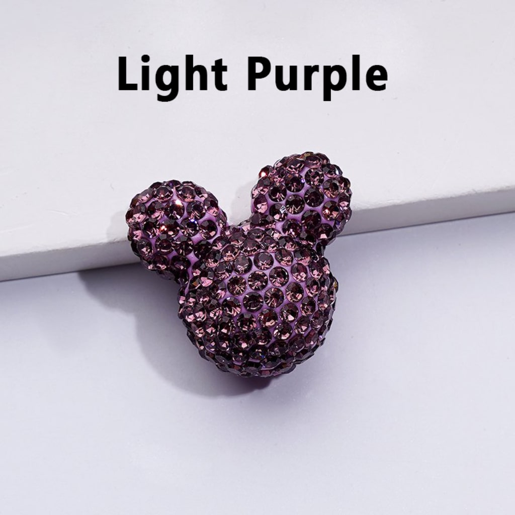 Vivid Cute Micke Minni Mouse Head Clay Beads with Shiny Rhinestones in Solid Color, 22*24*17MM