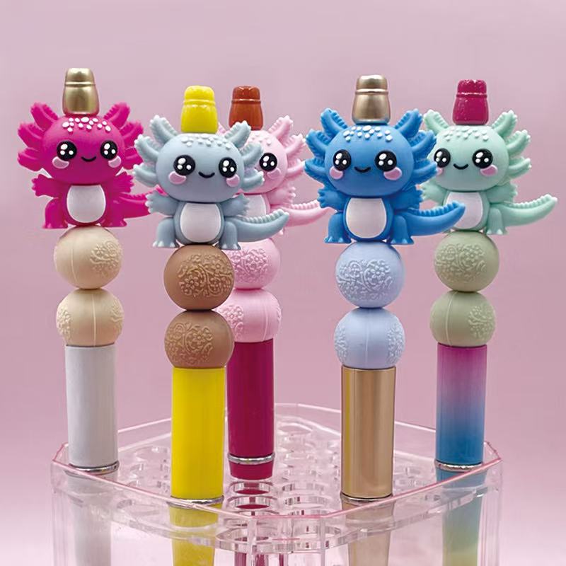 Silicone Focal Beads 3D Little Cute Axolotl Solid Color