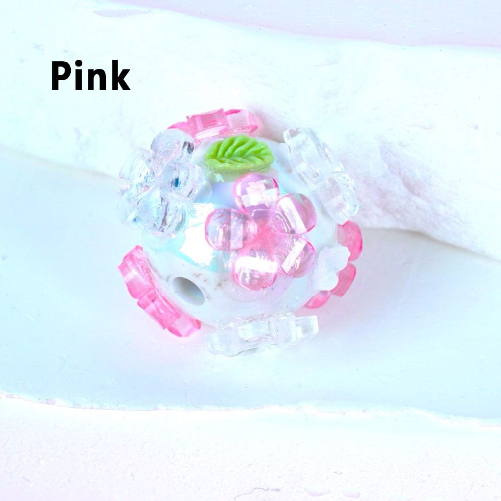 Round White Acrylic Beads with Translucent Flowers & Leaves, Cute Floral Design, 16MM