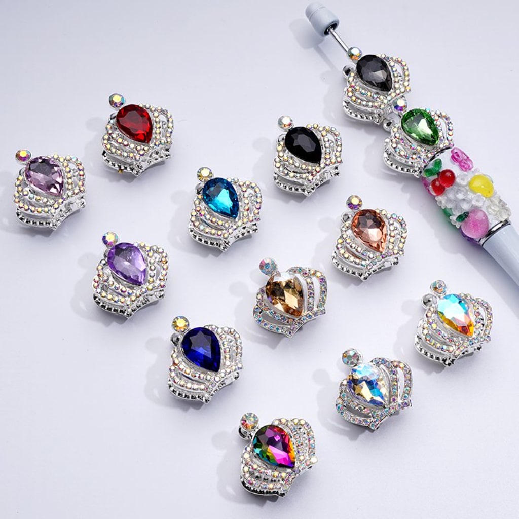 Bling Bling Silver Alloy Crown with Mini AB Rhinestones Colorful Water Drops Beads, Around 24*23MM