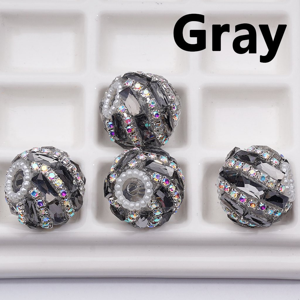 Spiral Style Shiny Rectangle & AB Rhinestones Chains White Pearls Loop Acrylic Beads, 20MM