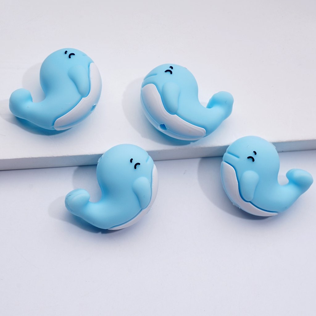 3D Cute Vivid Blue Pink Whale Silicone Focal Beads