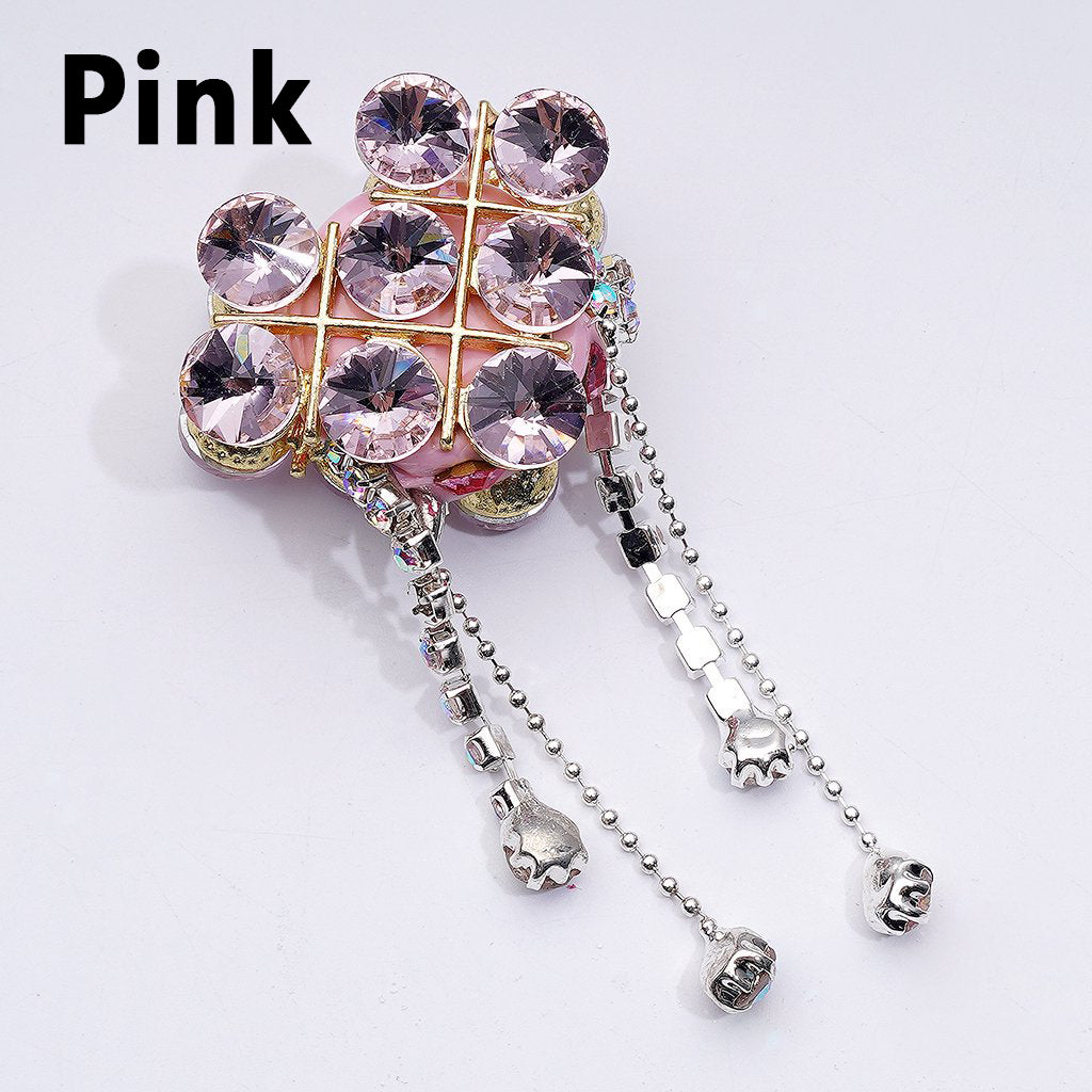Exquisite Fancy Gold Alloy Heart with Shiny Rhinestones Chains Pendants Glitter Flowers Clay Beads, Around 34*28*18MM