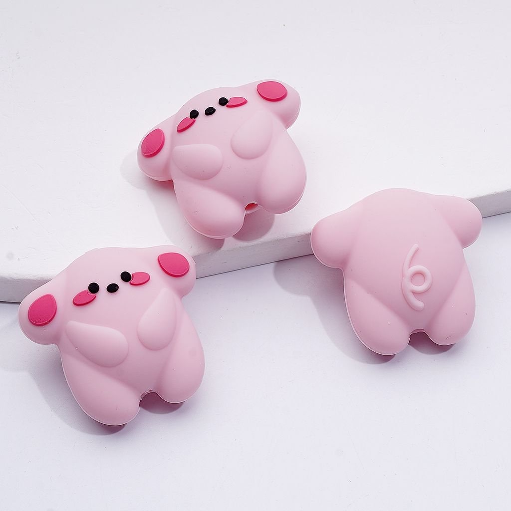 3D Little Cute Pink Piglet Silicone Focal Beads