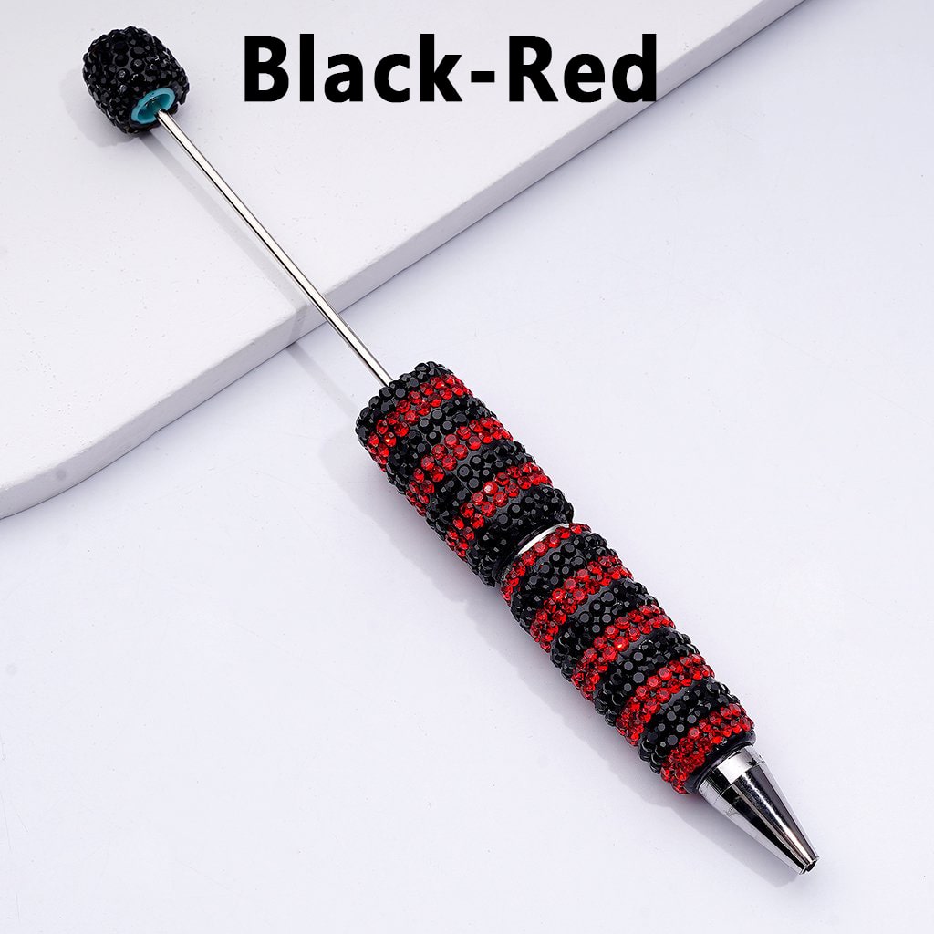 Beadable Clay Pens with Straight-Stripe Double Color Rhinestones Covered the Entire Pen