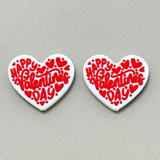 Happy Valentine's Day Hearts Silicone Focal Beads
