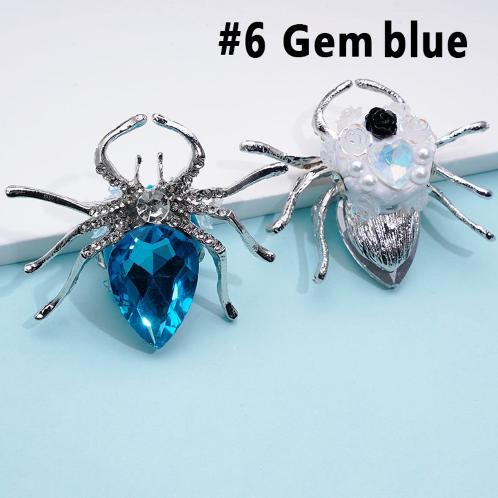 Exquisite Fancy Silver Alloy Spider with Large Colorful Rhinestone Inside Mini Clear Rhinestones Shiny Flowers Hearts White Pearls Clay Beads, Around 57*47MM