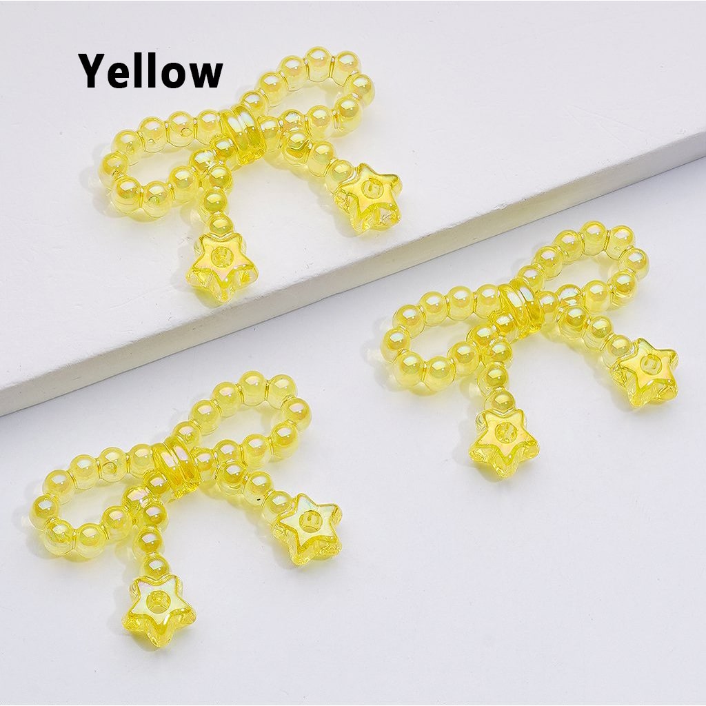 UV Coating Translucent Pearls Bowknots with Star Ring Acrylic Beads, Around 23*33MM