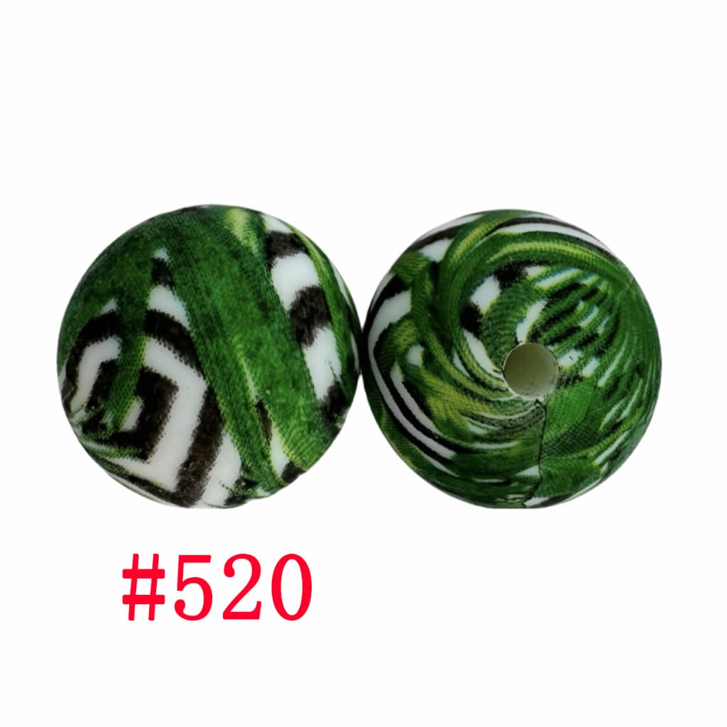 Green Black and White Stripes Printed Silicone Beads, 15mm, Number 520