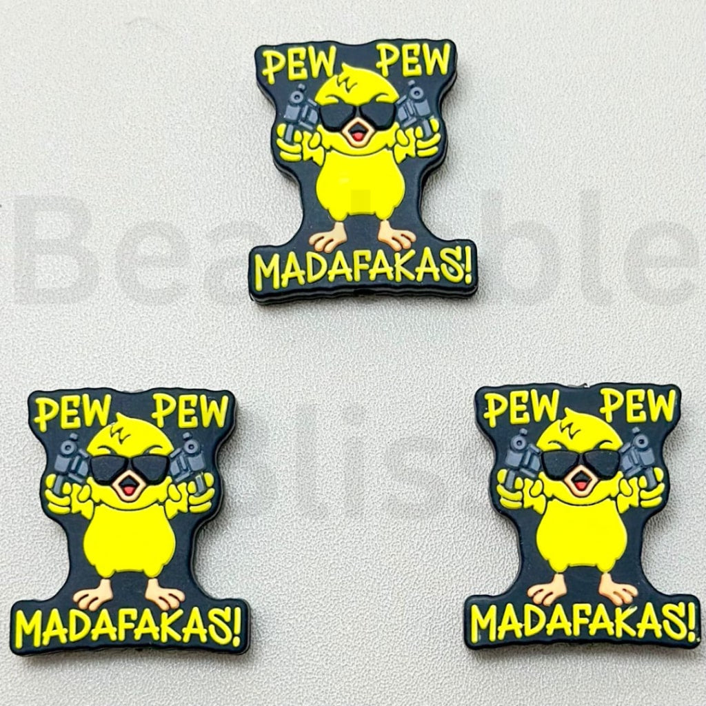 Pew Pew Madafakas A Cool Yellow Bird Holds Guns with Glasses Silicone Focal Beads