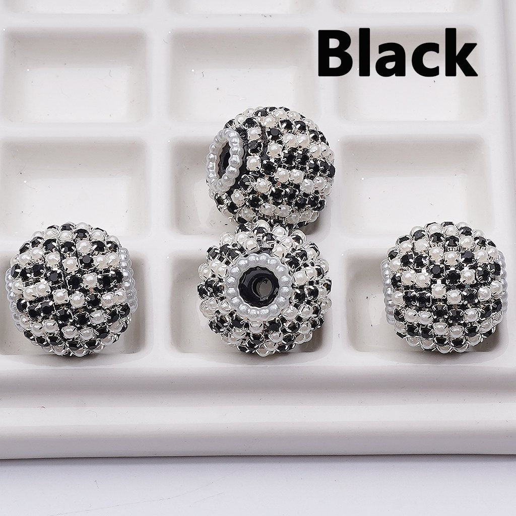Multi-Color Shiny Rhinestones White Pearls Round Acrylic Beads, 20MM