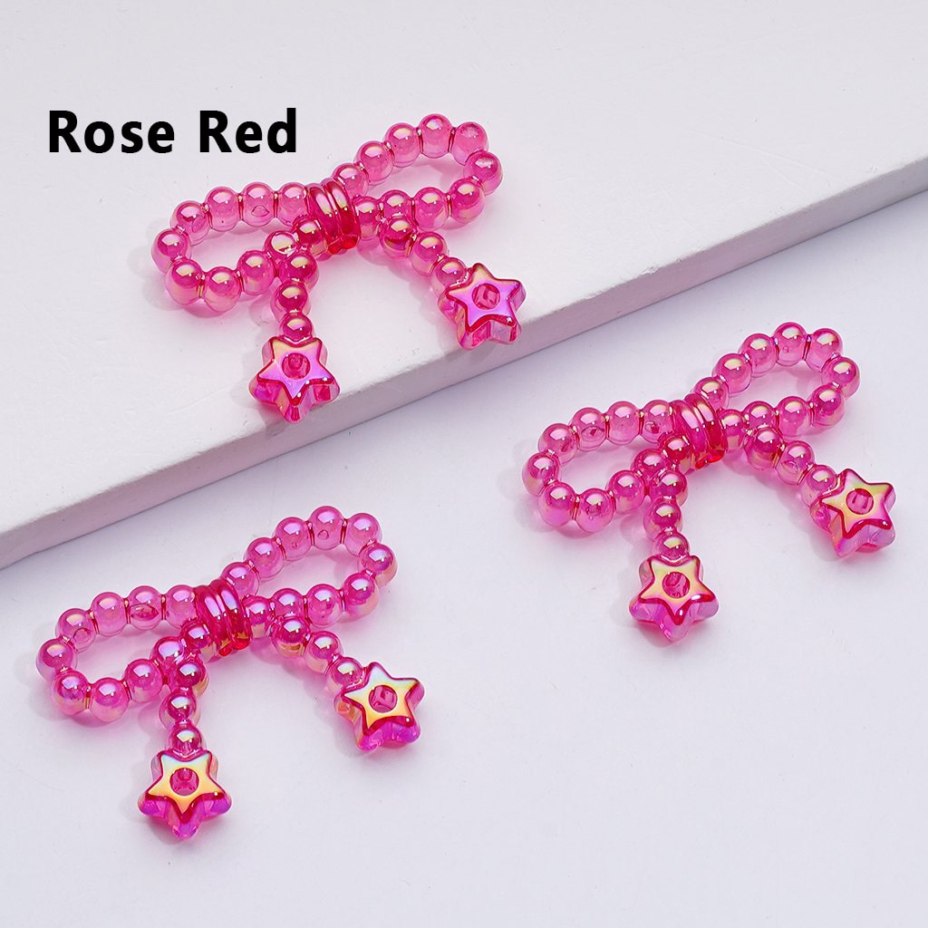 UV Coating Translucent Pearls Bowknots with Star Ring Acrylic Beads, Around 23*33MM