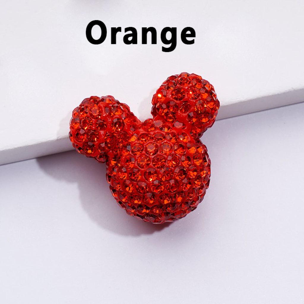 Vivid Cute Micke Minni Mouse Head Clay Beads with Shiny Rhinestones in Solid Color, 22*24*17MM