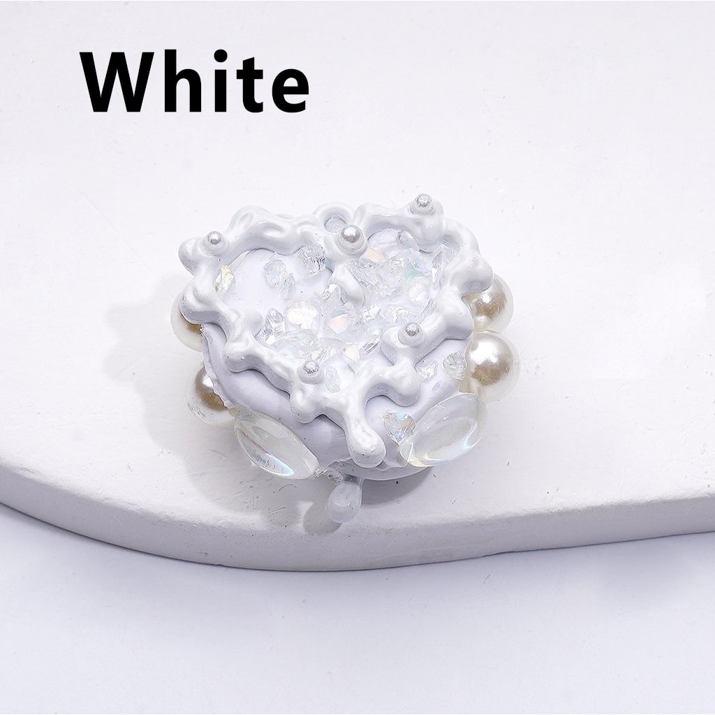 Cute Fancy Hand Painted Heart Frame with White Pearls Clear Oval Pearls Mini Stones Clay Beads, Around 24*28MM