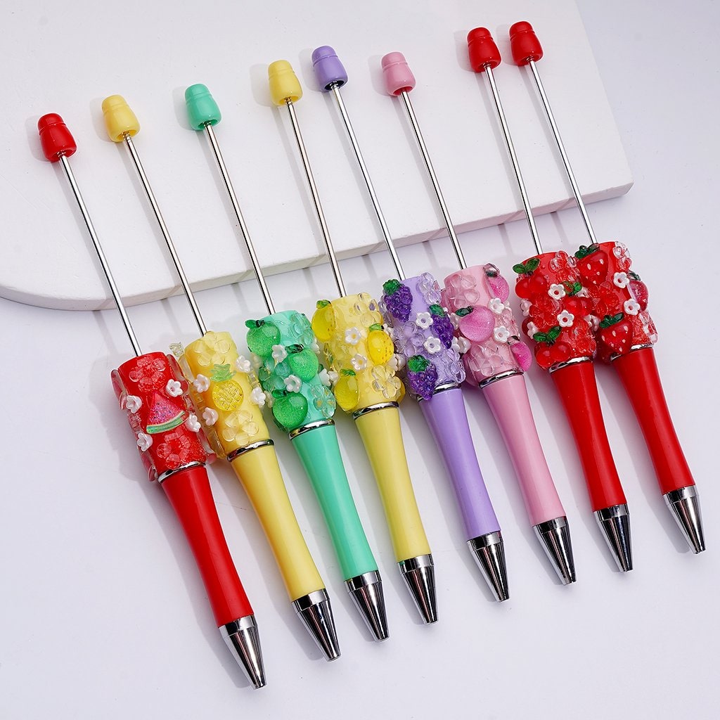 Fruits Series Strawberry Grape Pineapple Green Apple Cherry Peach Lemon Watermelon Beadable Pen, Random Mix