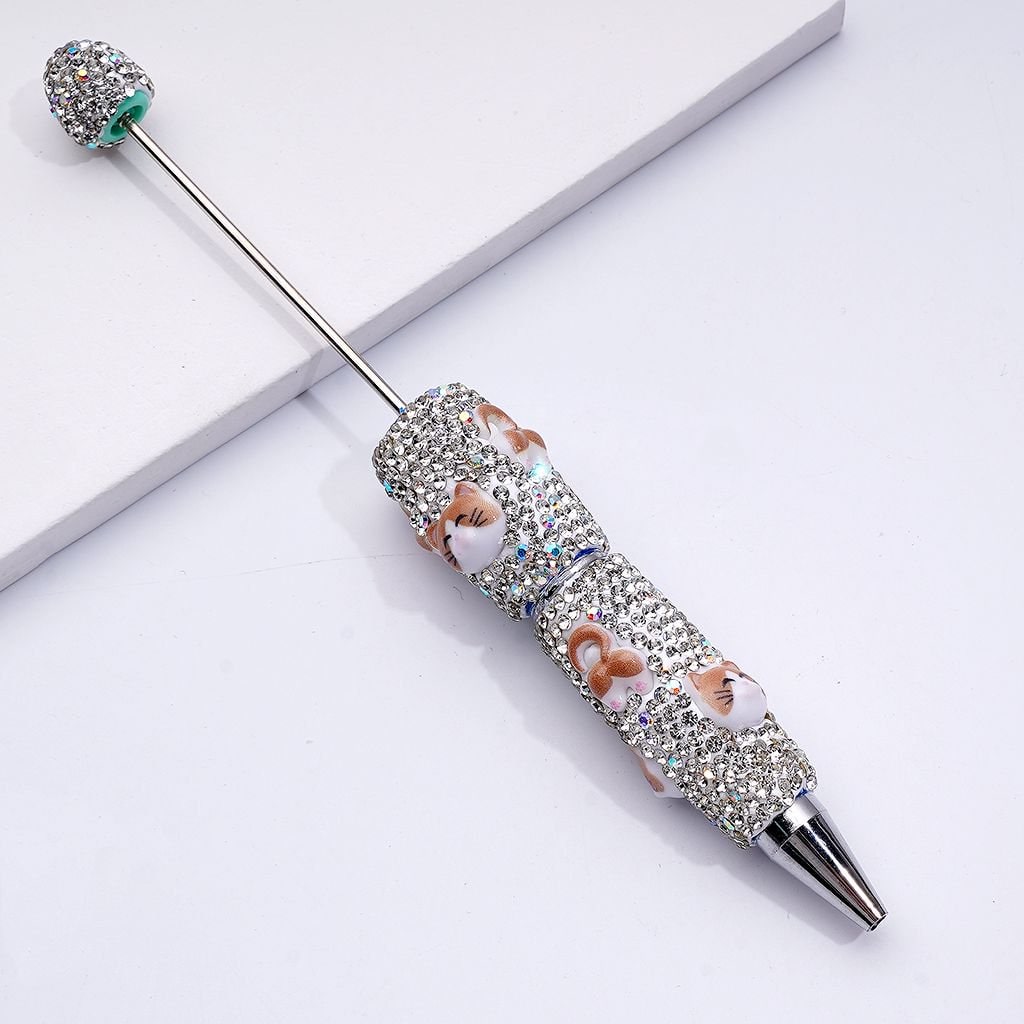Beadable Clay Pens with Cute Cat Clear & AB Rhinestones Covered the Entire Pen, Random Mix