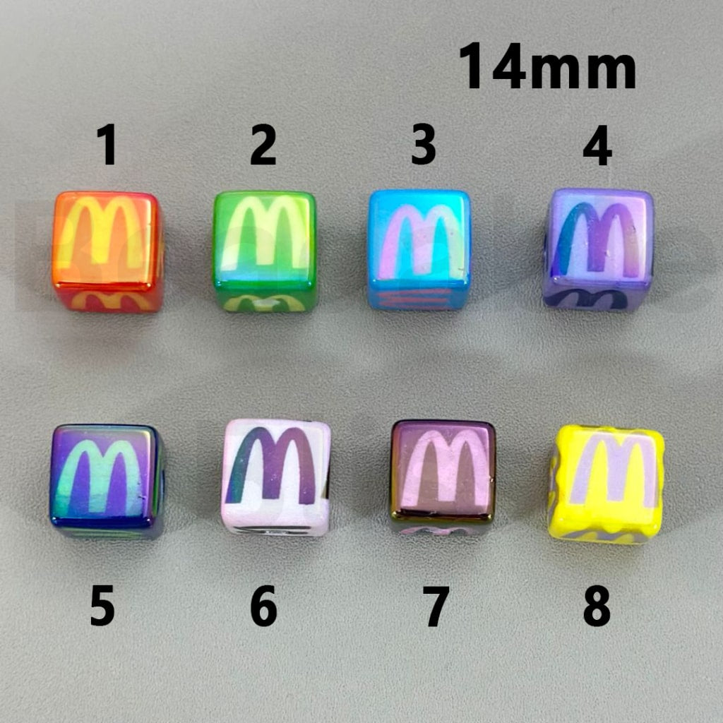 UV仕上げ キュートでカラフルなマクドナルドキューブスクエアアクリルビーズ 14MM 説明をお読みください