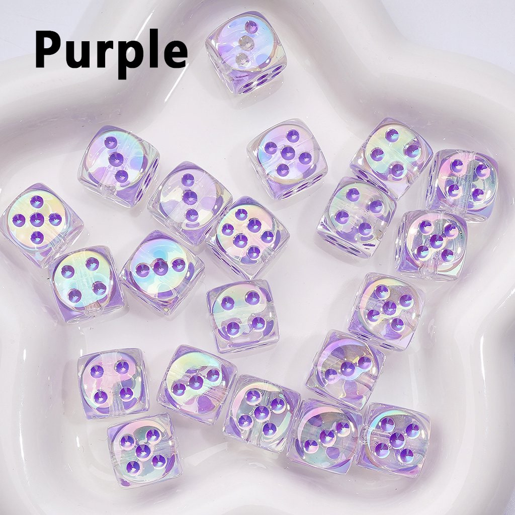 UV Coating Translucent Color Dice Shape Acrylic Beads, Around 14MM
