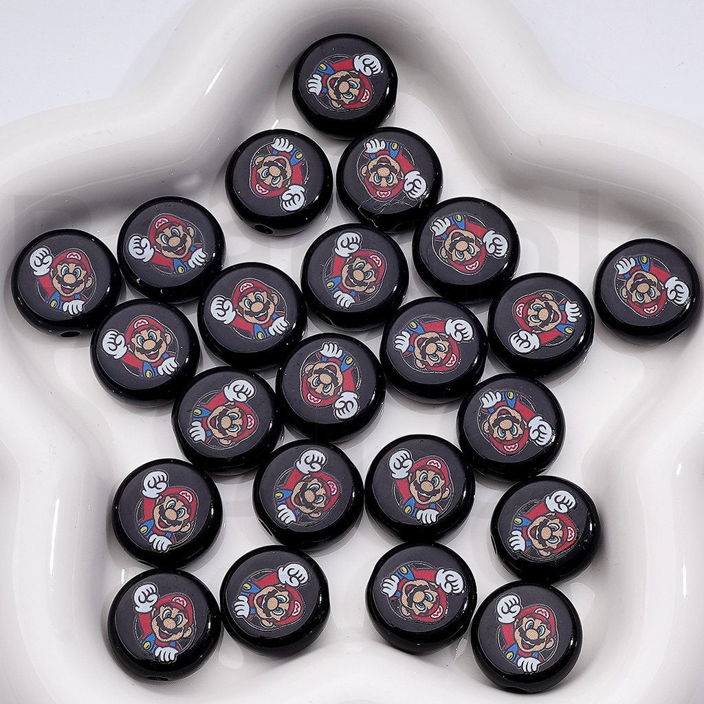 Cute Supe Mari Series Flat Round Acrylic Beads, 18MM