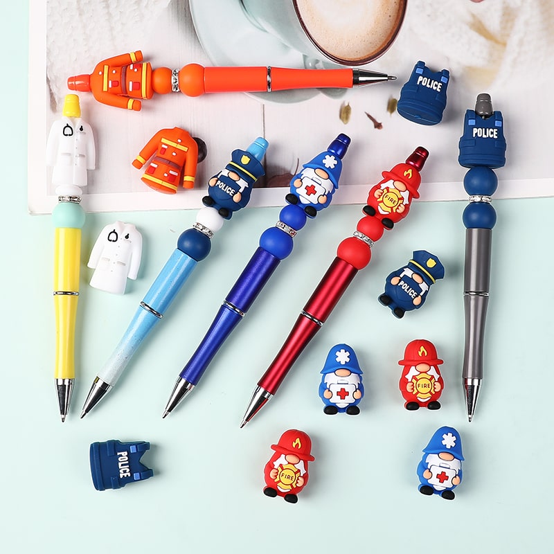 Silicone Focal Beads 3D Cute Gnome with Police Firefighter Doctor Uniform
