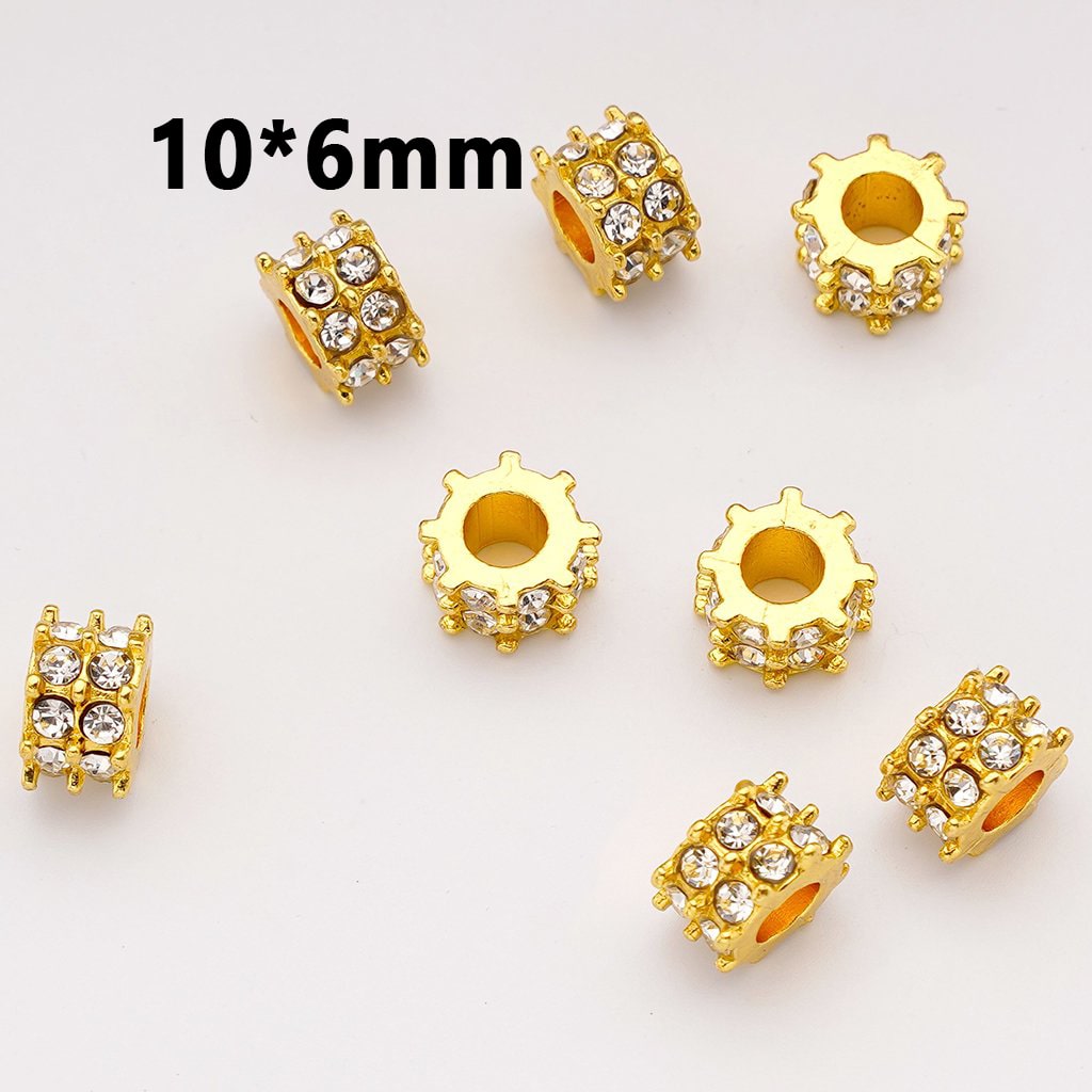 Fancy Gold Silver Alloy Gear Shape Spacer with Clear Rhinestones, 10*6MM
