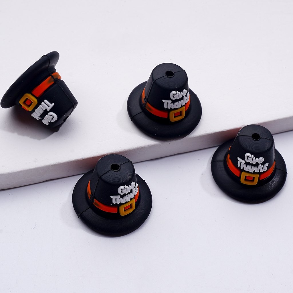 3D Thanksgiving Series Turkey Gnome Hat Pumpkin Silicone Focal Beads, Random Mix