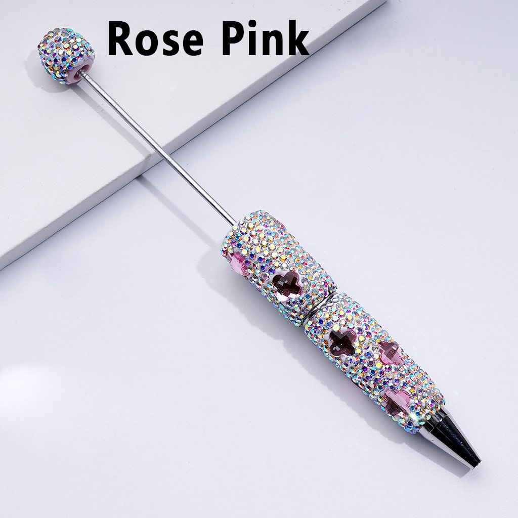 Beadable Clay Pens with Cute Shiny Four-Leaf Clover AB Rhinestones Covered the Entire Pen