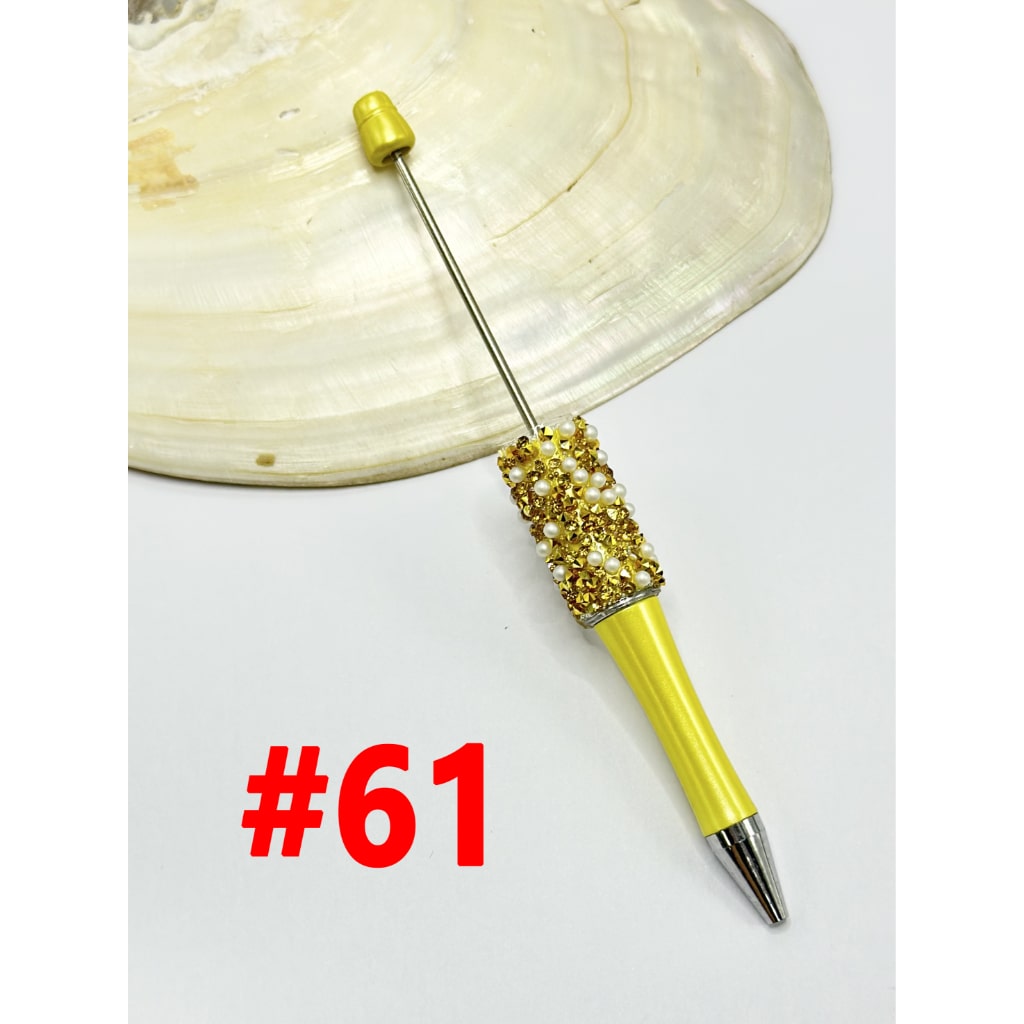 ダイヤモンド型の無地ラインストーンとホワイトパールのビーズペン