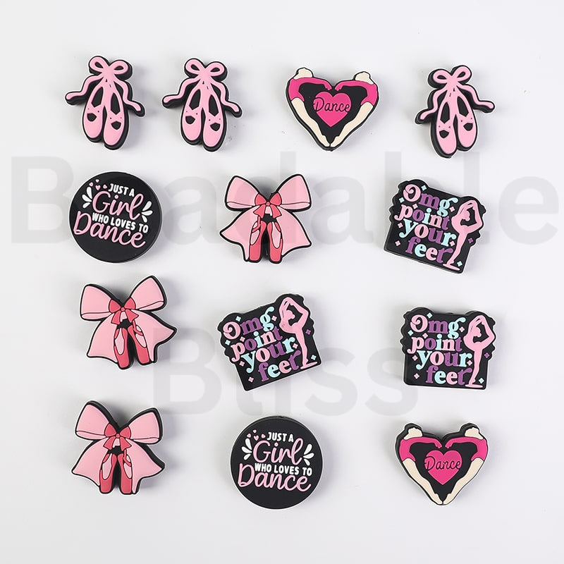 Silicone Focal Beads Dance Series Omg Point Your Feet Just A Girl Who Loves to Dance Pink Bowknot Dance Shoes